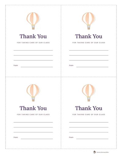 Page 6: four thank-you cards, for taking care of our class